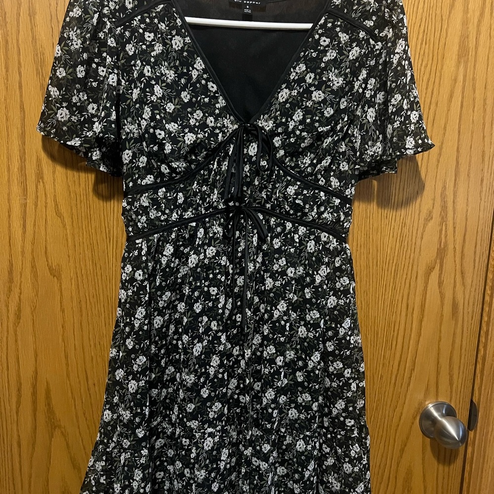 Floral Black and White Dress